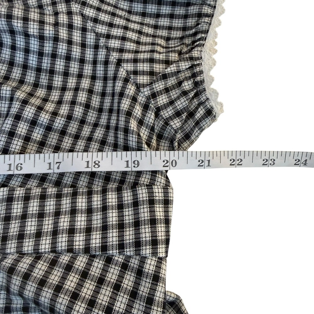Women's Black White Gingham Check Cropped Top 2XL Milkmaid Peasant Puff Sleeve - Picture 8 of 11